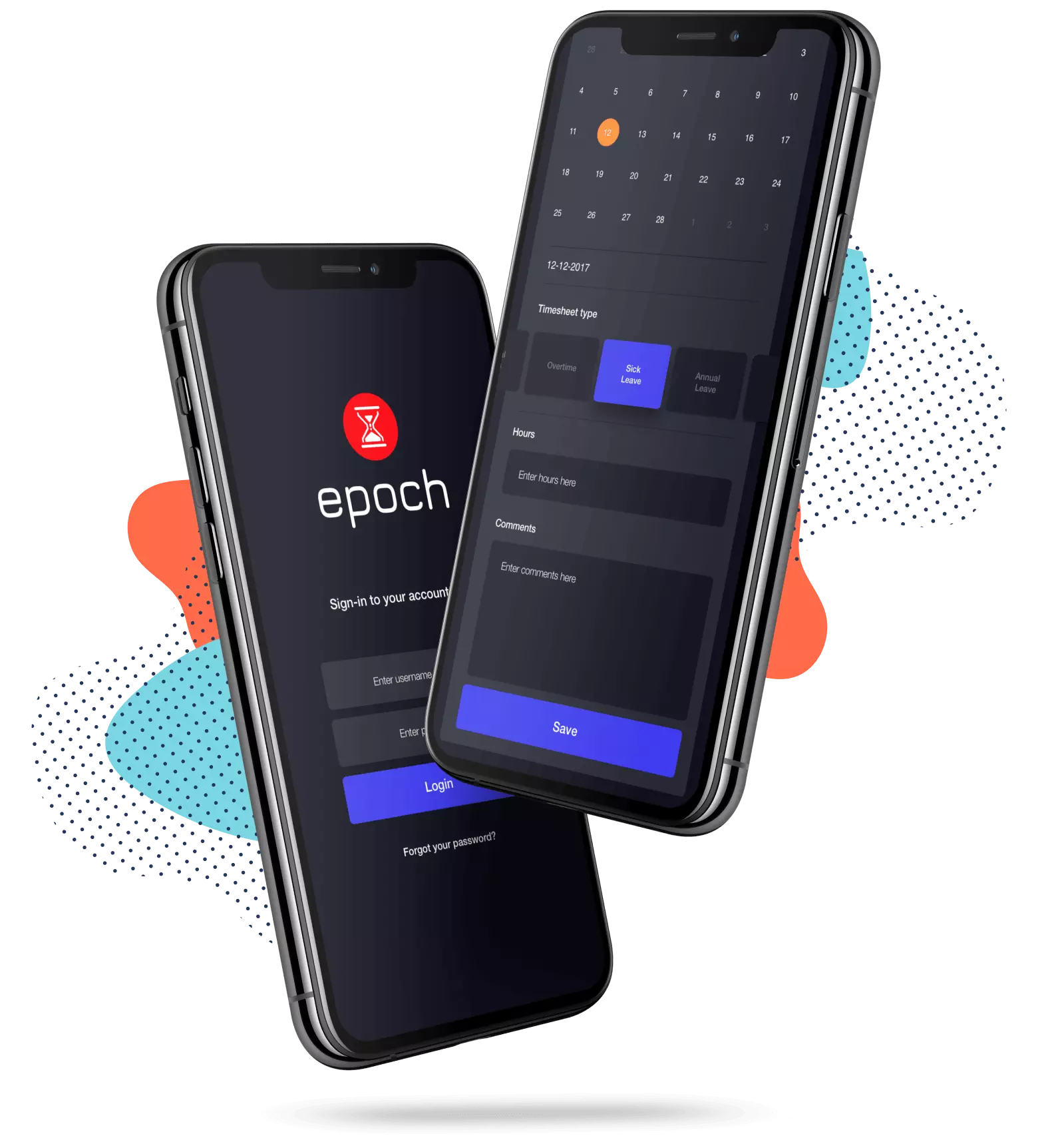 mobile device mockup showing the epoch user interface