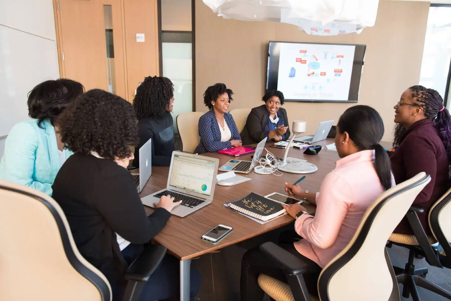 a workshop in progress in a board room with women having a discussion